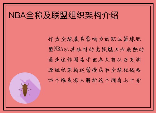 NBA全称及联盟组织架构介绍