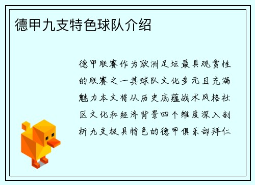 德甲九支特色球队介绍